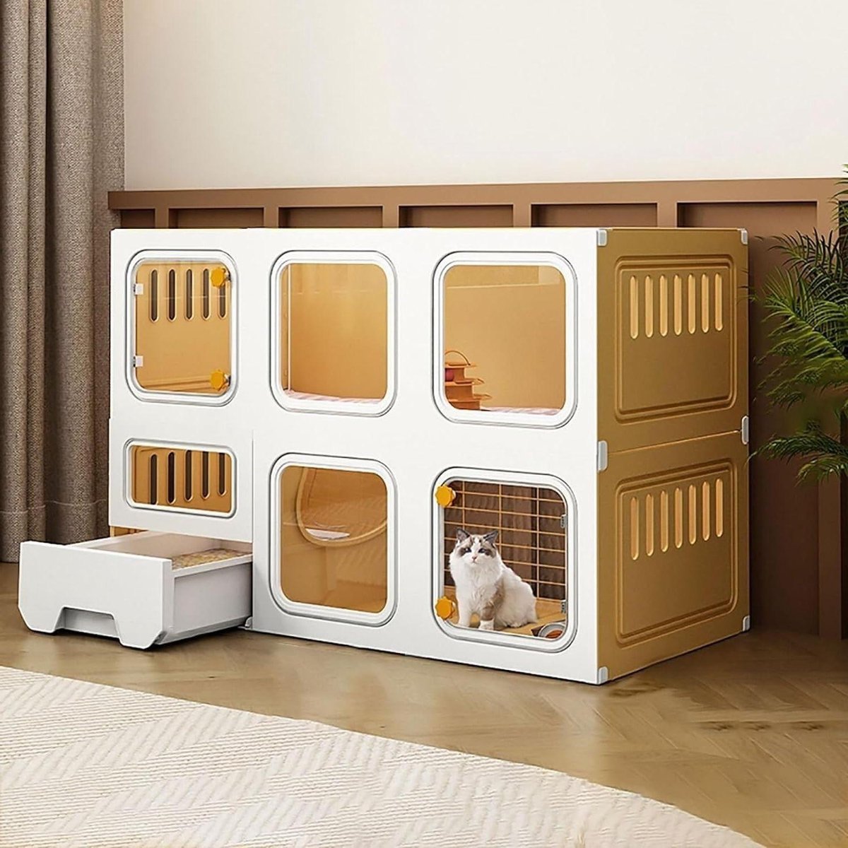 Kattenkooi Binnen - Kattenhok Kattenren - Veilig Spelen - Met Geïntegreerde Kattenbak - 106 cm - Zwart
