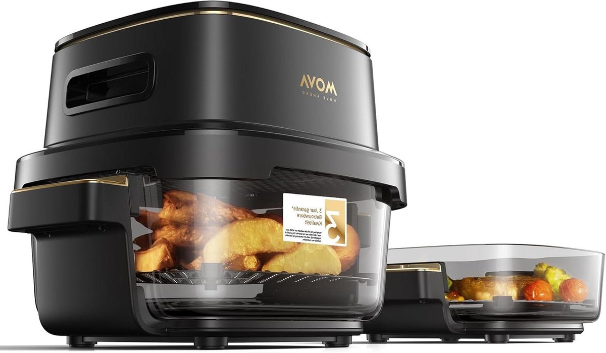 Heteluchtfriteuse - Airfryer - Gezond Koken - Volledig glazen interieur - 65 Liter - Zwart