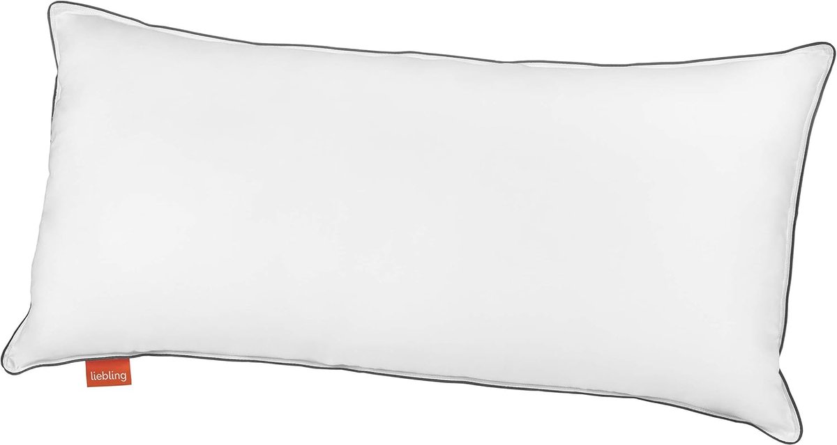 SnelShoppen - Liebling Hotelkussen Vast 40x80 cm, Verstelbaar Hoofdkussen, 100% Katoen, Grijze Bies, Oeko-TEX, Wasbaar tot 60 Graden, Perfect voor Sla