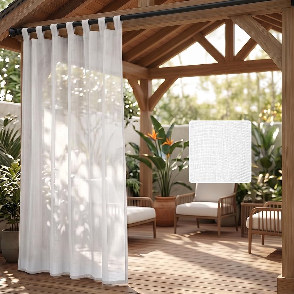 SnelShoppen - Waterdichte Buitengordijn voor Pergola, Wit, 213x132cm, Ideaal voor Tuin, Balkon, Camping, Bescherming tegen Wind en Regen