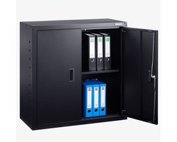 AREBOS Archiefkast - Dossierkast - Roldeurkast - Kantoorkast - Opbergkasten met deuren - Archiefkast Metaal - 90x90x40 cm -Zwart - 1 Uitneembare planken