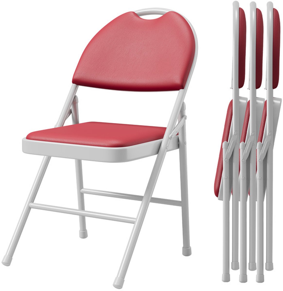 Triumpunpre Opvouwbare Stoelen met Rugleuning - Set van 4 - PU Gevoerde Stoelen - Eetkamer/Bureau/Camping - Inklapbaar - Rood