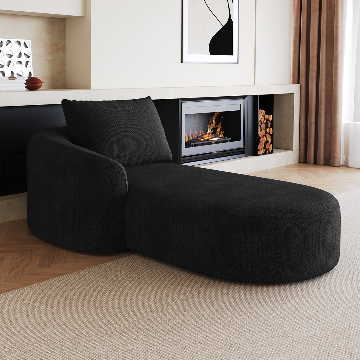 REDOM- Slaapbank - Links - Geen montage vereist - Chenille bekleding - Zwart - 1-zits - Woonkamer, slaapkamer en appartement - 168 x 106 x 85 cm