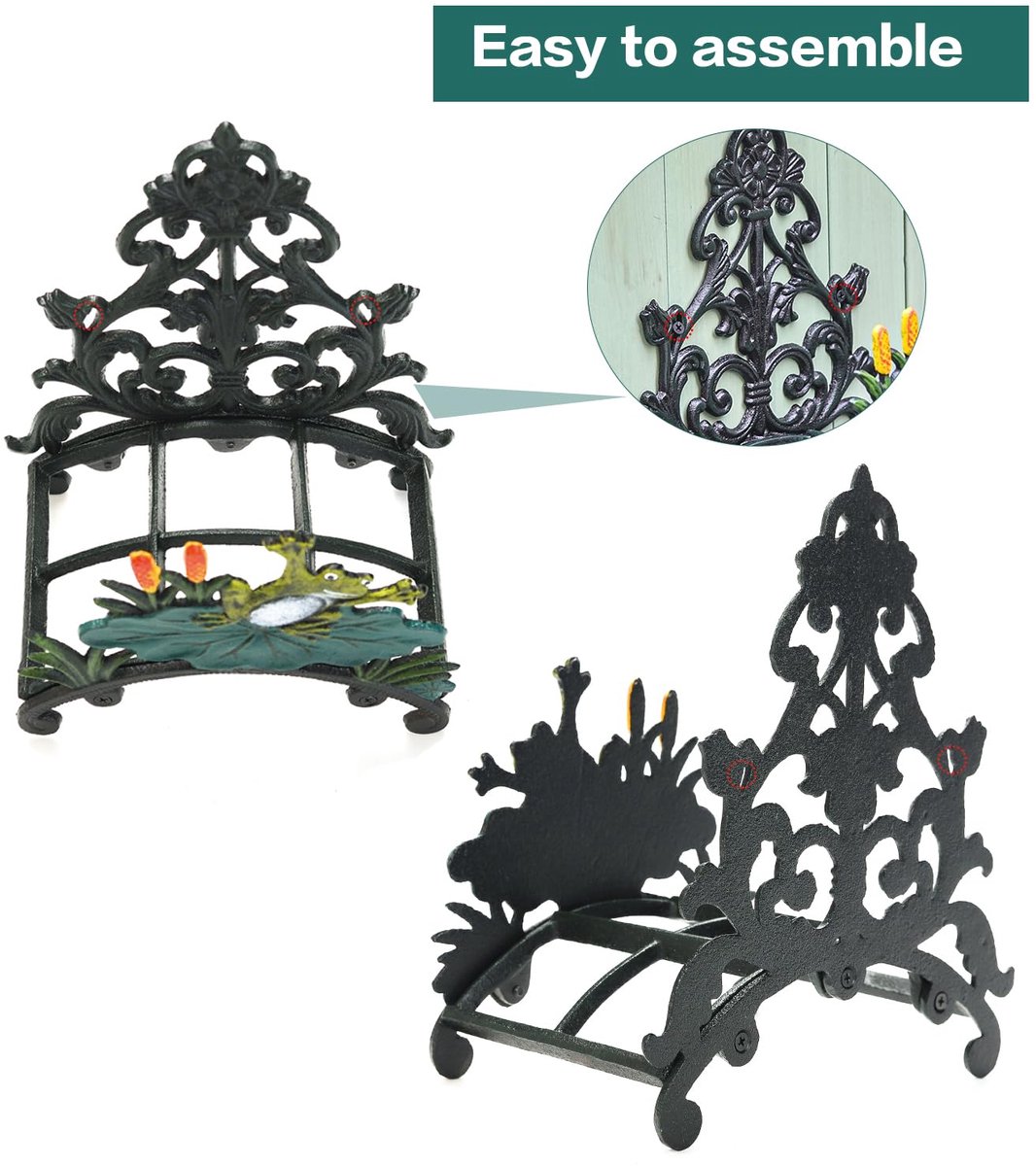 SnelShoppen - Gietijzeren Tuinslanghouder Kikker Wandmontage - Decoratieve Handgeschilderde Slangenhanger voor Tuin - Metalen Slangstandaard voor Wand