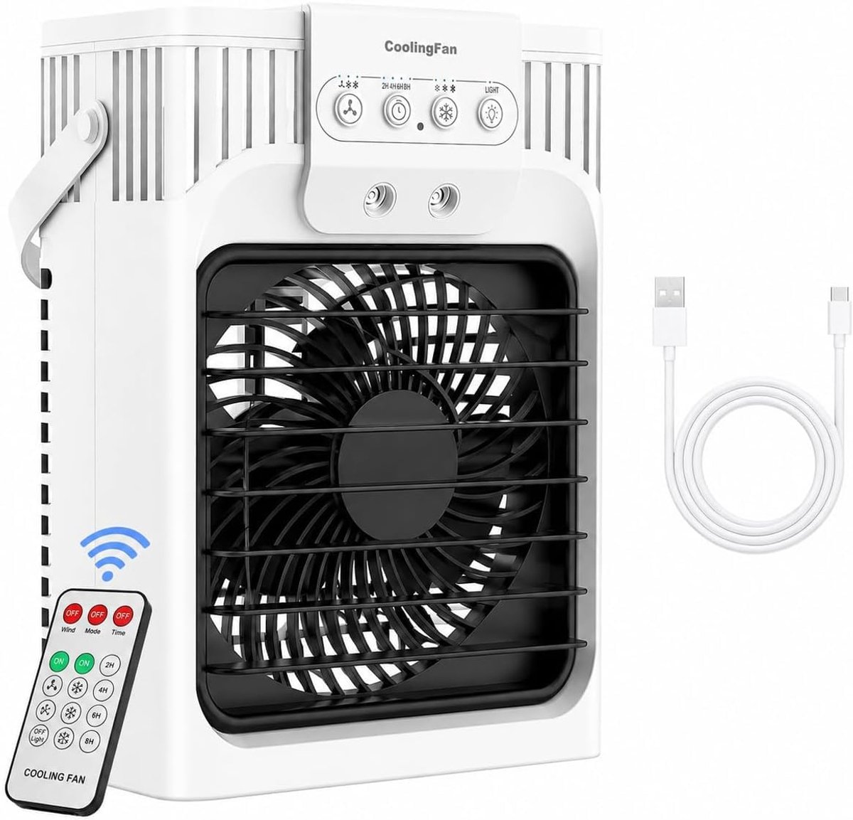 SnelShoppen - 1200ml Mobiele Airconditioner met Afstandsbediening, 5 in 1 Airkoelsysteem, 3 Snelheden, 3 Nevelstanden, 7 Kleuren Licht, Timer 2-8U, Mi