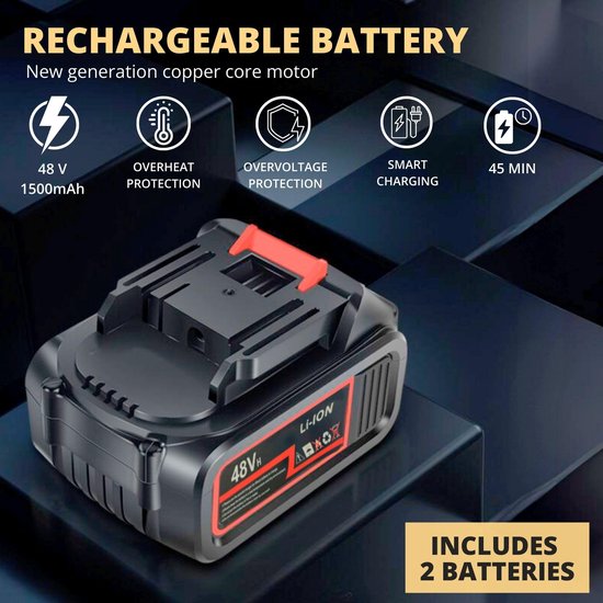 SnelShoppen - Draagbare Hogedrukreiniger Accu 48V - 35 Bar/500PSI Reinigingspistool - 1500mAh/300W met Toebehoren voor Auto, Tuin en Buiten - 2 Batter van Snelshoppen — afbeelding 3