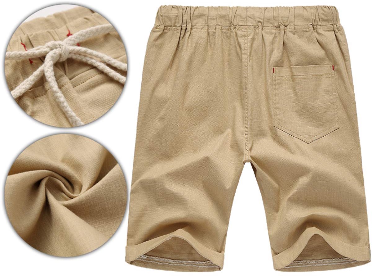 SnelShoppen - Korte Broek Heren Shorts Mannen Zomer Leisure Stretch Katoen Linnen Kaki M met Zakken voor Vakantie, Sport en Casual Dagen