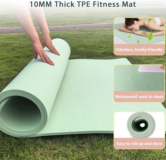 Yogamat XXL - Fitnessmat Oefenmat - Thuis Sporten - Extra Dikke Demping - 200x100cm - Groen van Yogamat — afbeelding 3