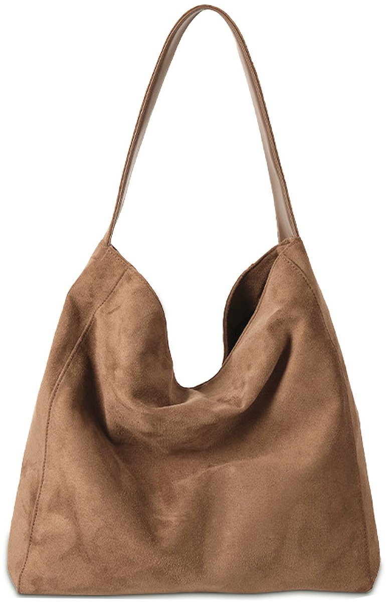 SnelShoppen - Grote Elegante Handtas voor Dames, Kunstsuède Shopper Tas, Modieuze Schoudertas voor Vrije Tijd, Werk en Reizen - Ruime Hobo Bag in Dive