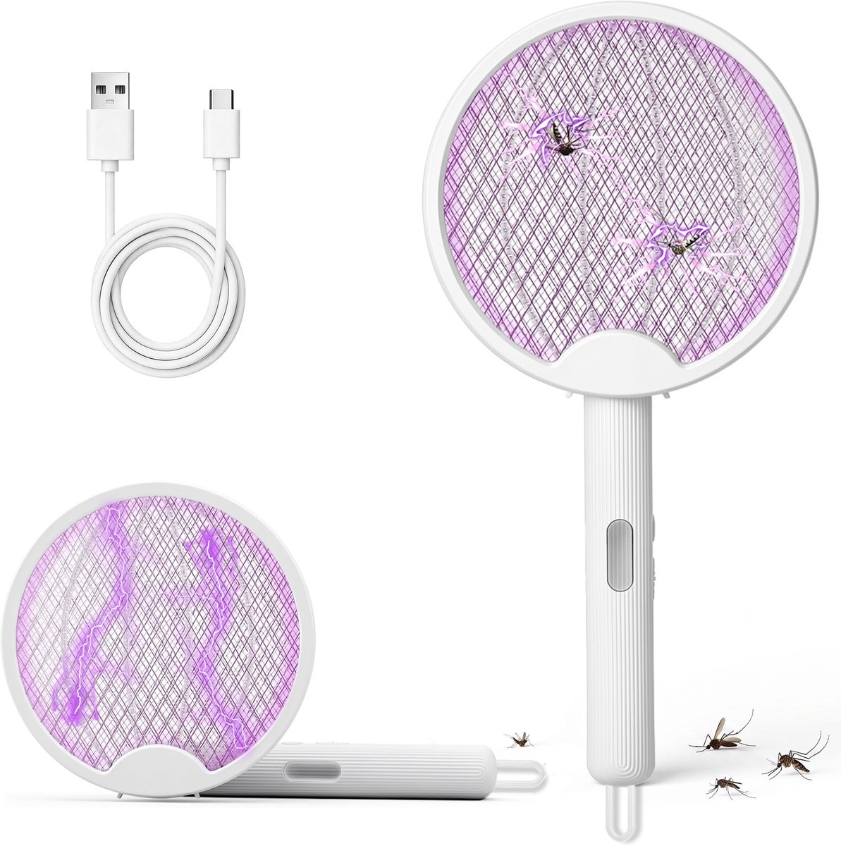 SnelShoppen - Elektrische Vliegenmepper Oplaadbaar 2 in 1 USB Type-C met UV Lichtval voor Muggen en Vliegen - Perfect voor Tuin, Camping en Binnengebr