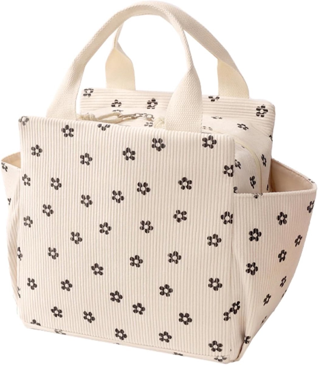 Corduroy Lunchtas Geïsoleerd - Herbruikbare Lunchbag met Flessenvak en Zijvakken - Ruime Koeltas voor Werk, Picknick en Reizen