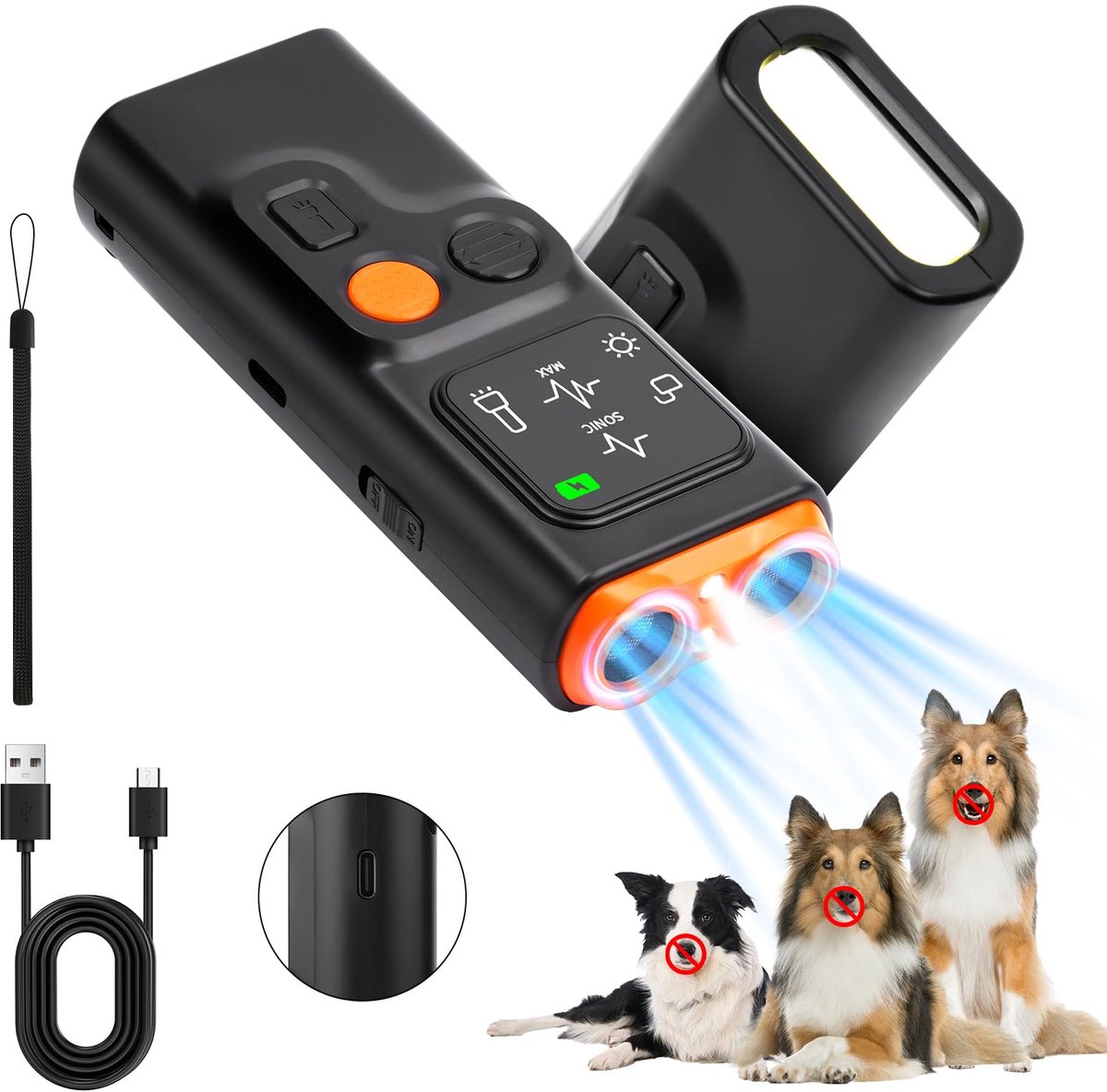 SnelShoppen - Aomig Anti-blaffapparaat met 4 Modi, Ultrasone Hondenafstoter, Oplaadbare Blafremmer met LED-Display en Zaklamp, Dubbele Modi voor Honde