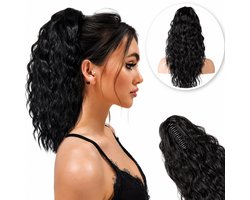 Ponytail Extensions Zwart - Zwarte Clip In Hairextensions Zwarte Krullen - Brazilian Paardenstaart Extension - Haarverlenging - Haarstuk - 45 cm