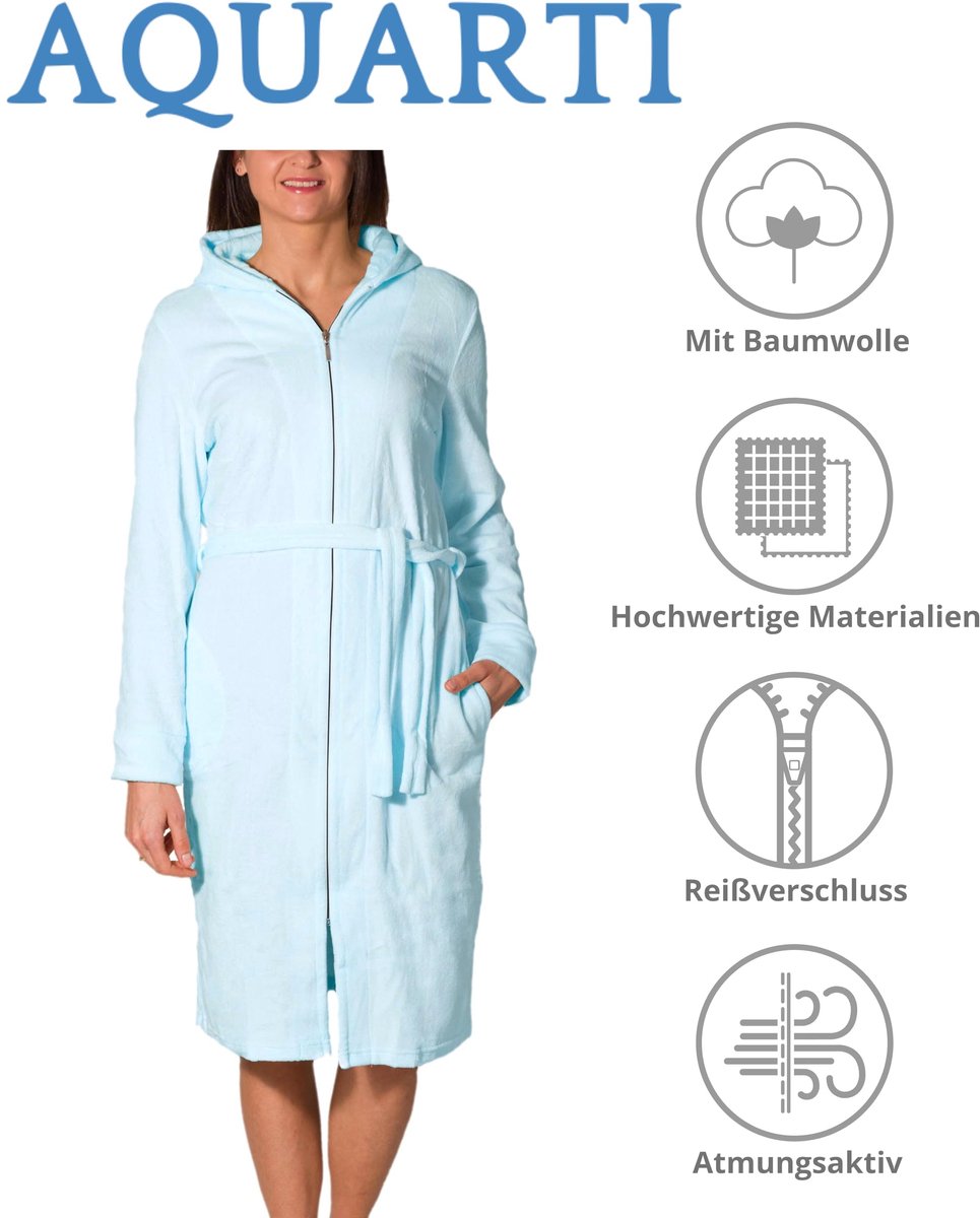 SnelShoppen - Dames Badjas met Rits Lang, Turquoise, M - Luxe Fleece, Perfect voor Thuis, Wellness, en Relaxmomenten
