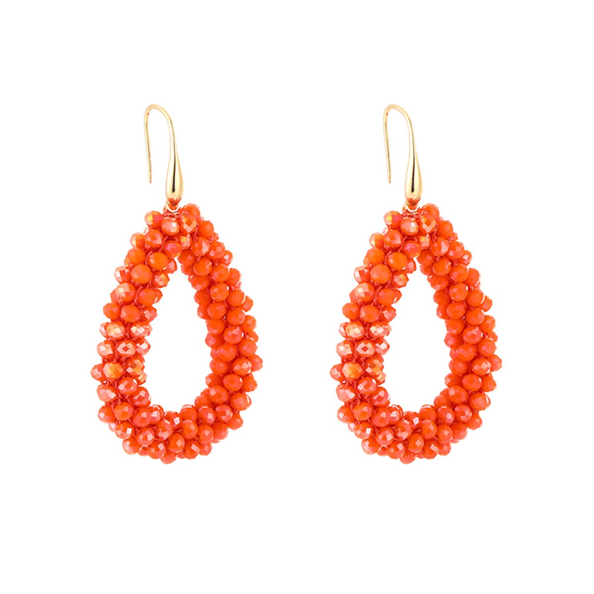 Stainless Steel Monochroom Facetkralen Druppel Oorhangers – Luxe Gelaagde Statement Oorbellen – RVS - Oranje