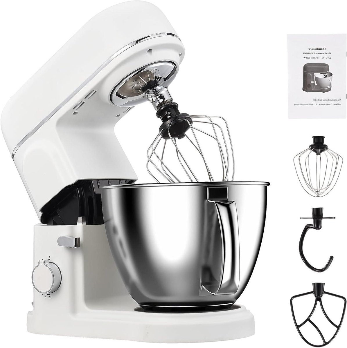 Elektrische Deegmixer - Keukenmachine Standmixer - Bakken en Koken - 10 Snelheden Precisie - 5 Liter Kom - Wit