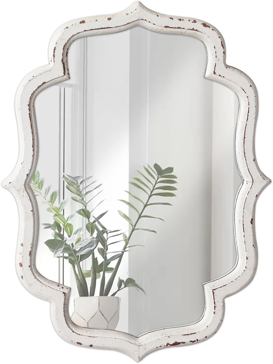 SnelShoppen - Decoratieve Wandspiegel 30 x 40 cm - Shabby Chic Ovale Spiegel met Houten Lijst - Rustiek voor Woonkamer, Slaapkamer, Badkamer, Hal
