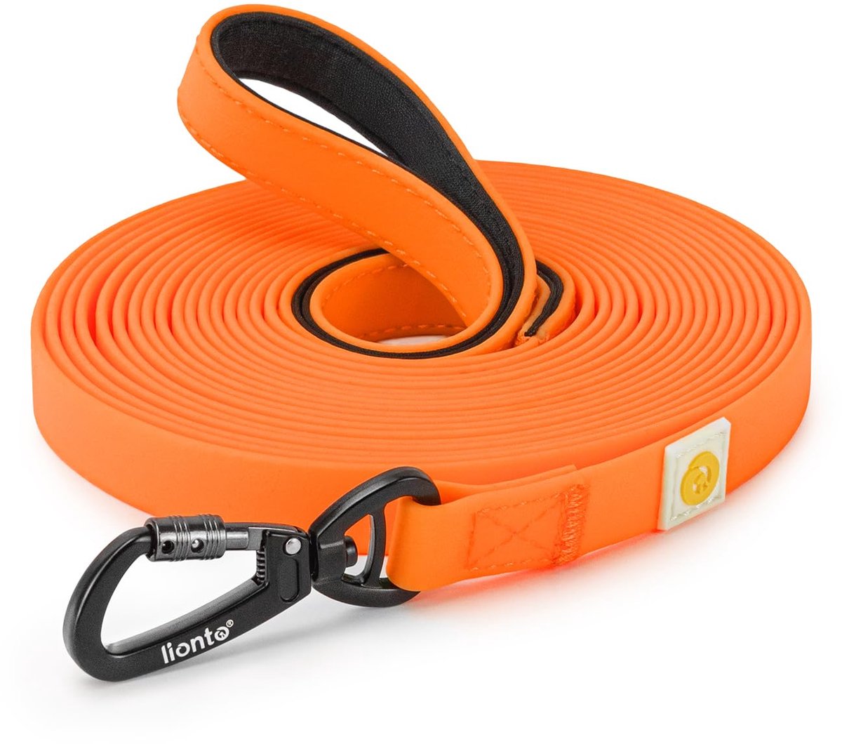 SnelShoppen - Waterbestendige hondenlijn 20m met 360° veiligheidskarabijnhaak, nylon met PVC-coating, oranje, voor hondentraining, gevoerde handlus, i