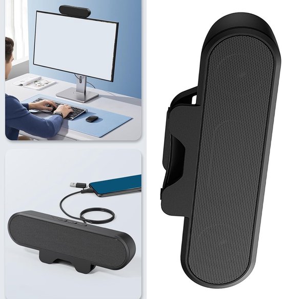 Compacte Soundbar - Desktop Luidspreker - Film en Muziek - Ruimtebesparend Ontwerp - 21 x 8 x 7 cm - Zwart — afbeelding 4