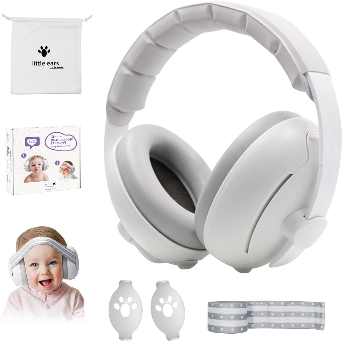 SnelShoppen - HyAdierTech 2-in-1 Hoofdtelefoon met Ruisonderdrukking voor Baby's - Verstelbaar en Comfortabel - Gehoorbescherming voor Kinderen tot 48