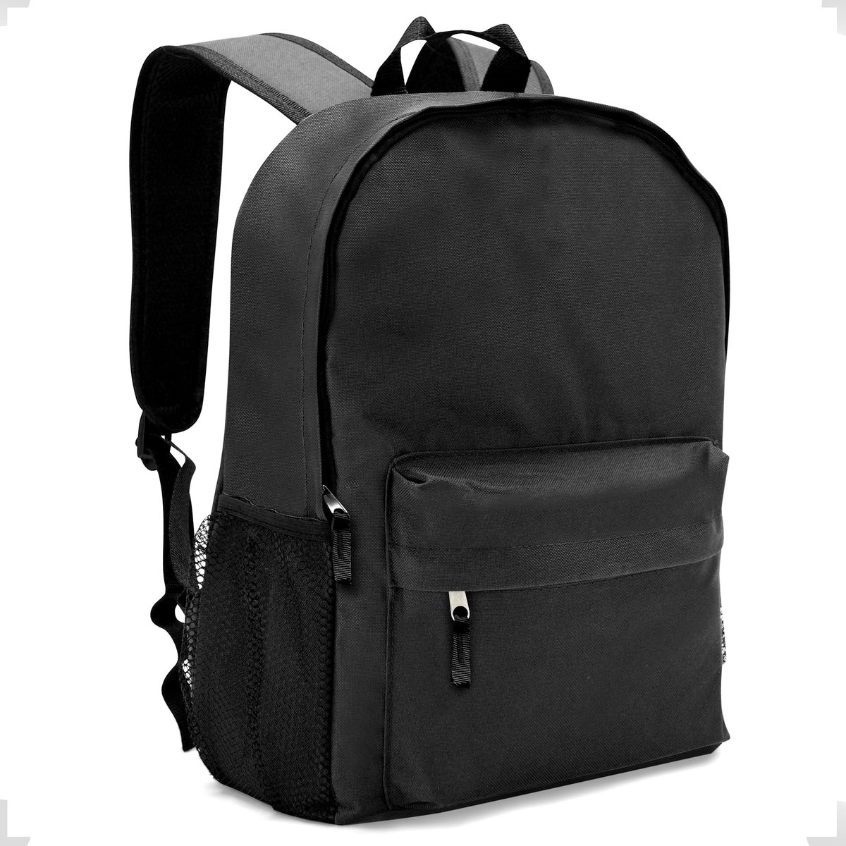SnelShoppen - 15,6 inch Laptop Rugzak Zwart - Waterdichte Polyester Rugtas voor School, Reizen en Vrije Tijd - Gevoerd Vak voor Laptop & Documenten -