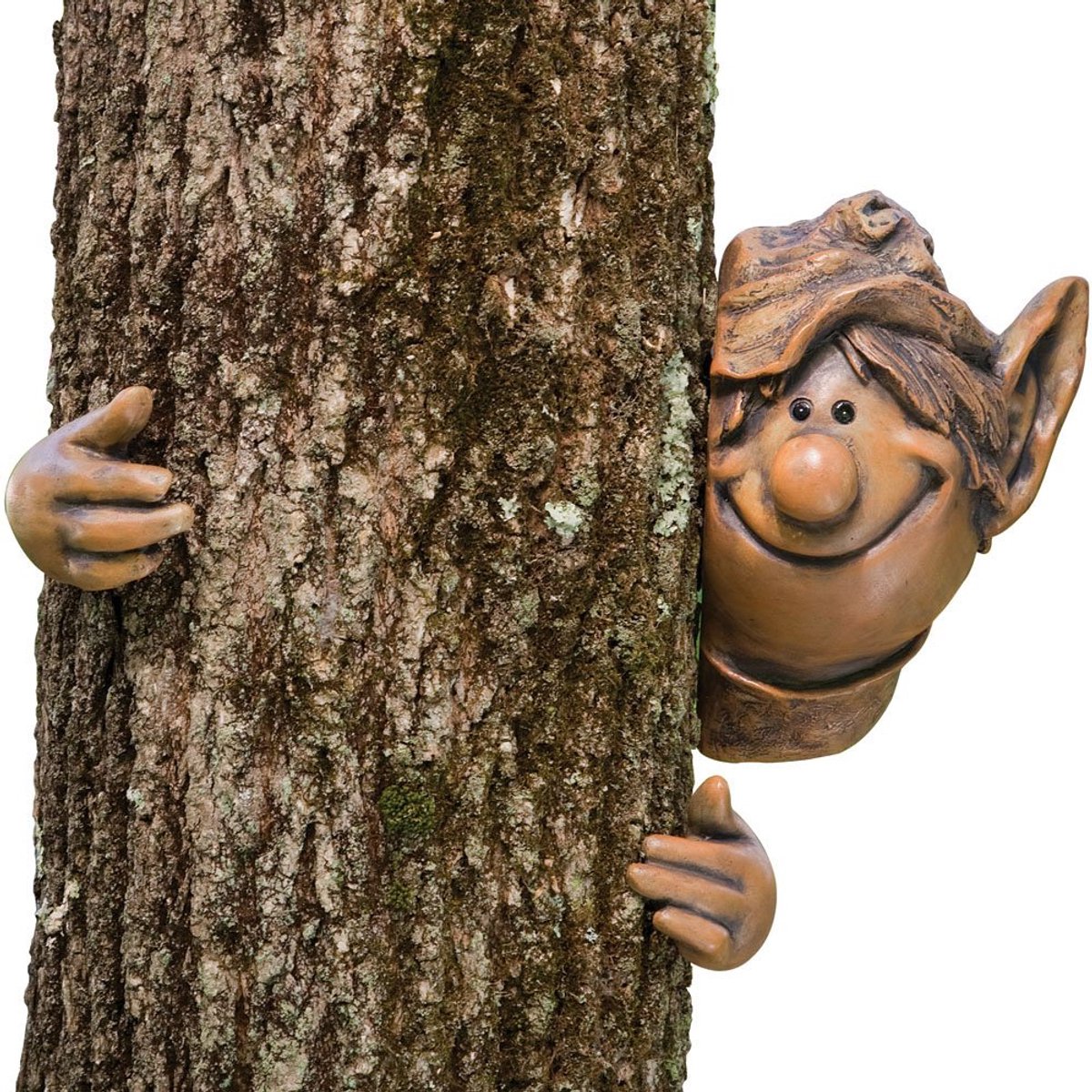 SnelShoppen - Polyresin Tuindecoratie Elf - De Jeetus Tree Kisser - Fantastische Buiten Sculptuur - Perfect voor Tuin, Feest, Camping - Unieke Decorat