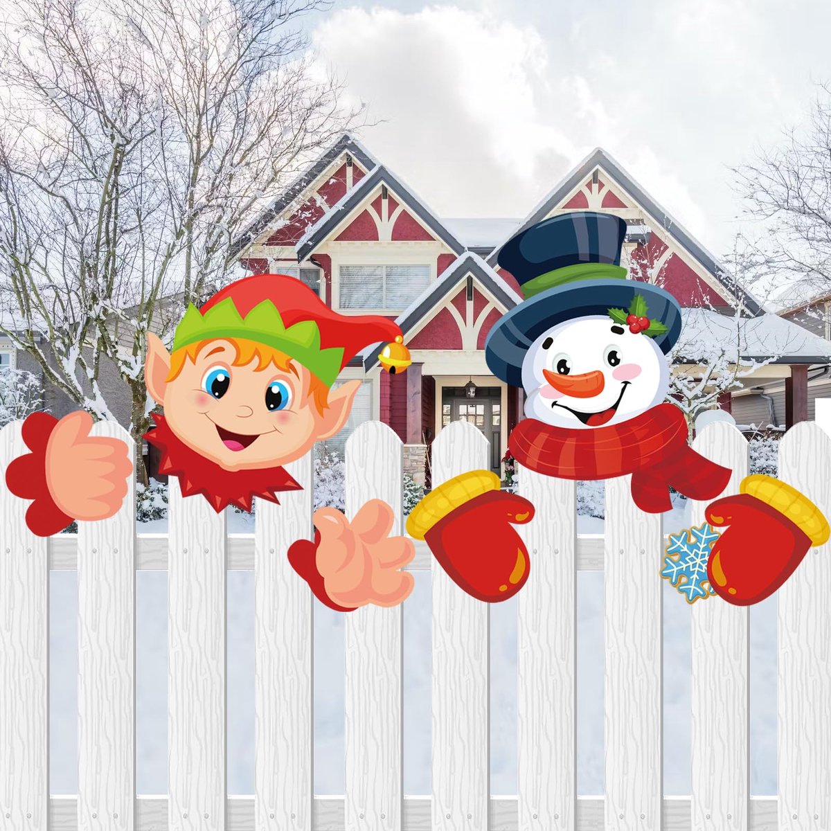 SnelShoppen - 2 Stks Kerst Elf & Sneeuwman Gluren Tuin Decoraties - Leuke Peeper Fence Art Sign Ornament voor Feestdagen, Tuin en Buiten