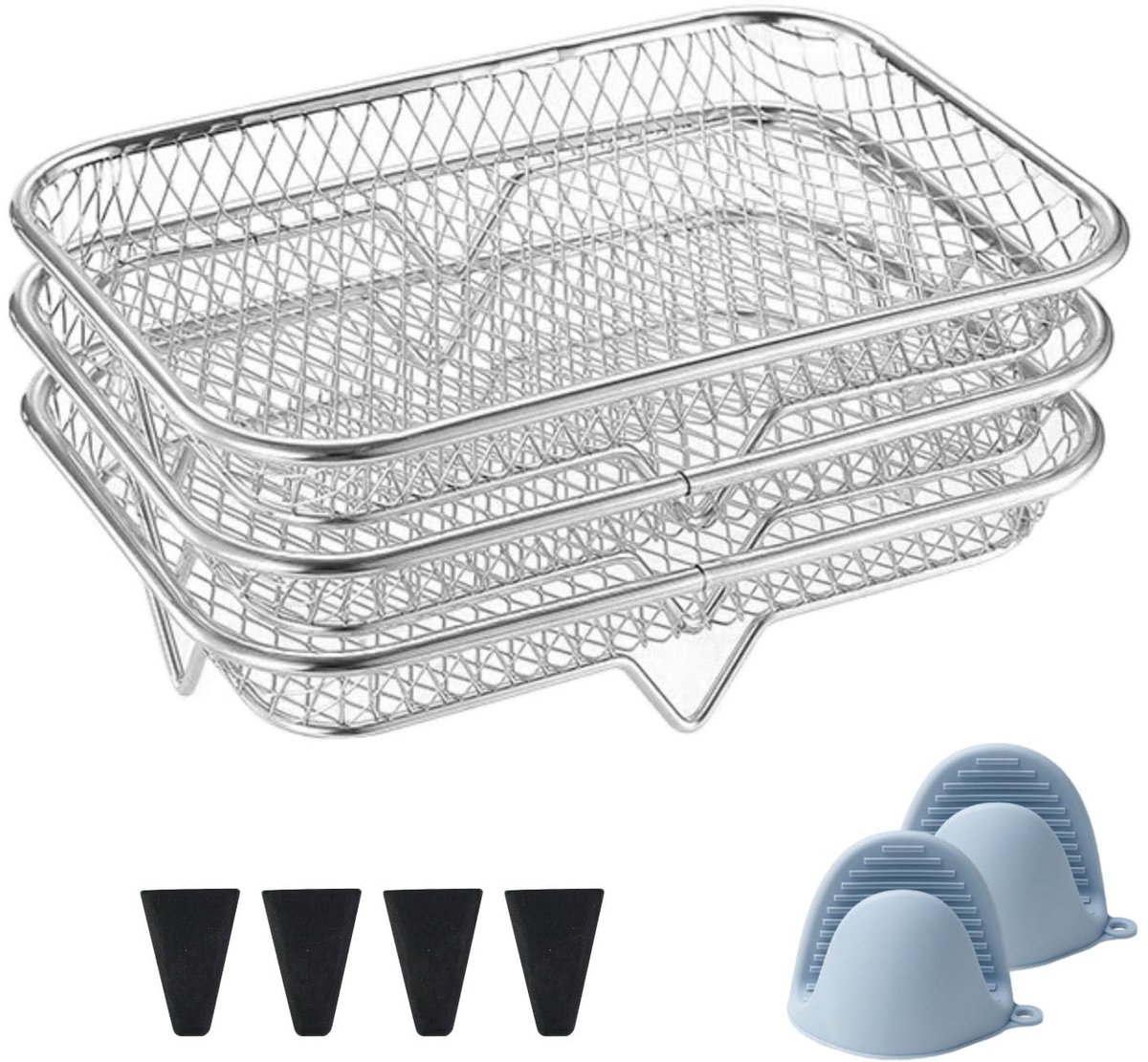 SnelShoppen Manden voor Airfryer Accessoires Heteluchtfriteuse Inzetstukken Roestvrij Staal Frytter Set van 3 Stapelbare Manden voor Airfryer met