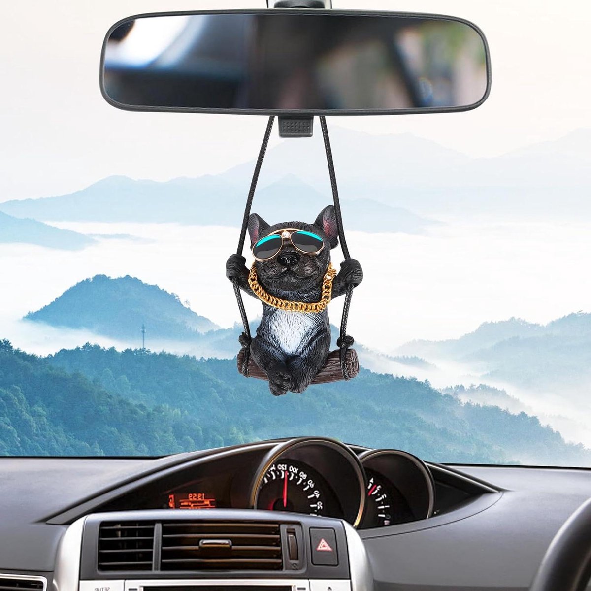 Bulldog Spiegelhanger - Auto Decoratie Hanger - Auto Interieur - Handgemaakt Hars Materiaal - 8 x 6 cm - Zwart