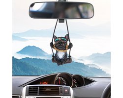 Bulldog Spiegelhanger - Auto Decoratie Hanger - Auto Interieur - Handgemaakt Hars Materiaal - 8 x 6 cm - Zwart