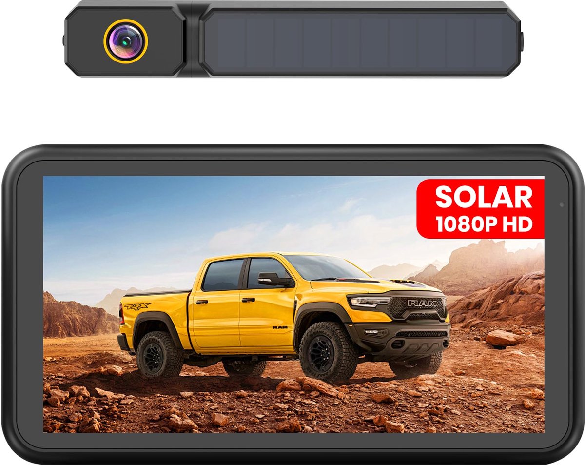 SnelShoppen - Draadloze Achteruitrijcamera op Zonne-energie met HD 1080P Monitor 5 Inch, Waterdicht IP69K, Nachtzicht voor Auto, Eenvoudige Installati