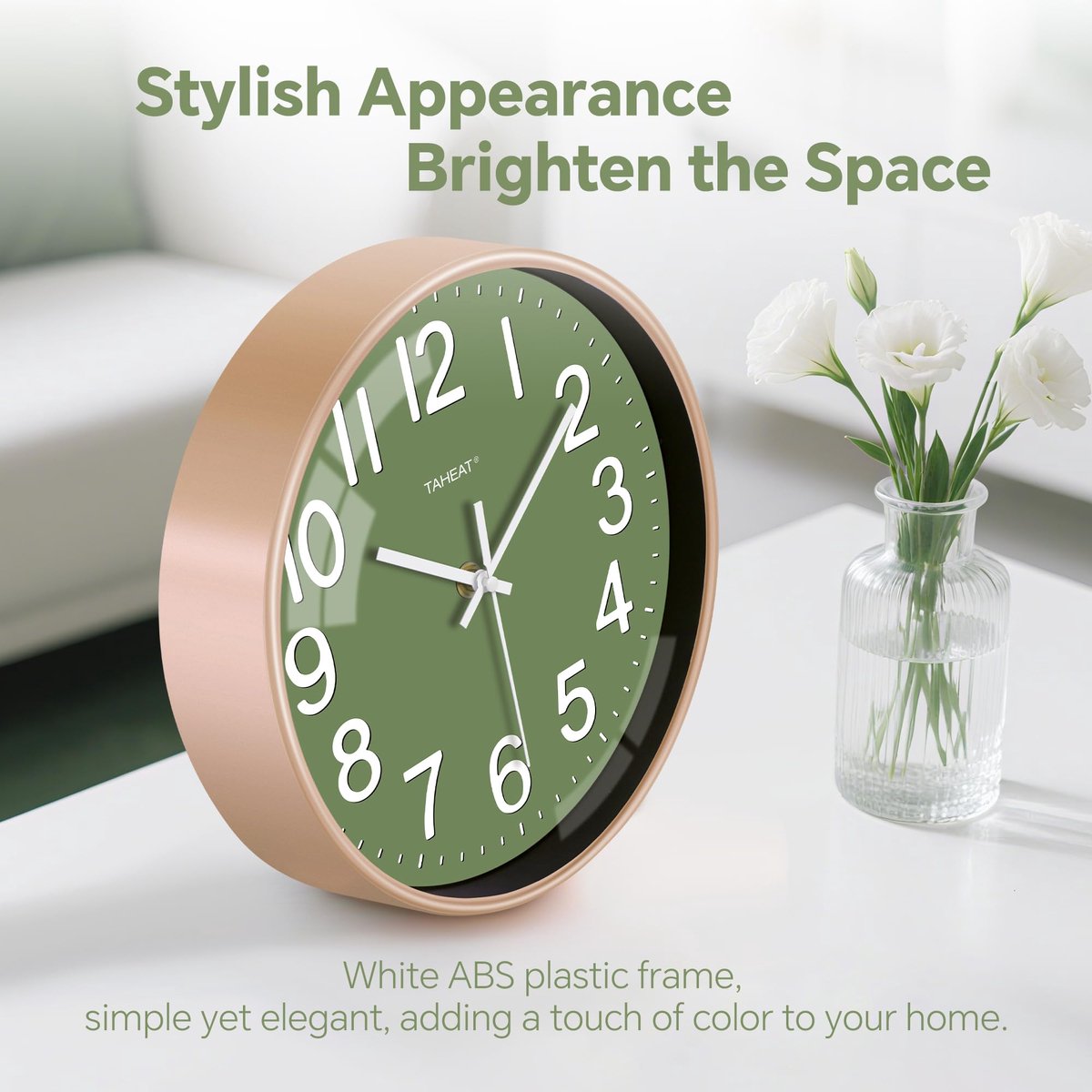 SnelShoppen - Moderne Muurklok 30 cm Groen en Goud - Stil Analoge Kwarts Klok voor Woonkamer, Keuken, Kantoor, Slaapkamer, School - Batterijgestuurd D