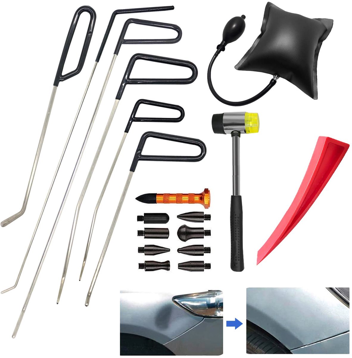 SnelShoppen - Uitdeukgereedschapset, Hagelreparatieset, Lakloze Deukverwijdering, Auto Deur Reparatie, Handgereedschap voor Deuken en Schade, Compleet