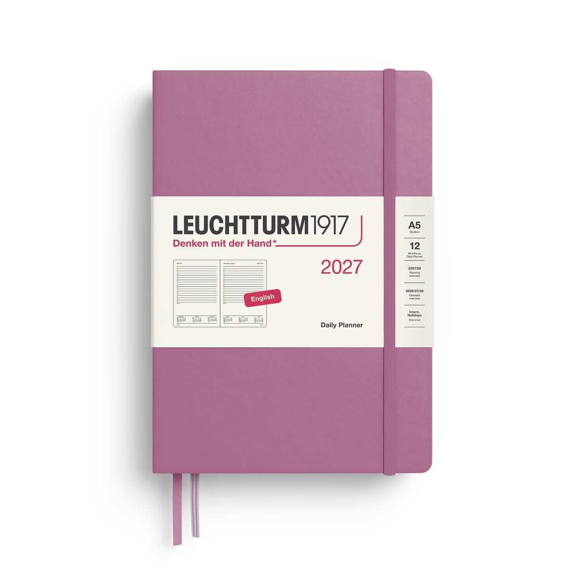 Leuchtturm1917 - 2027 - Dagplanner Agenda - Daily Planner - A5 Medium 15x21cm - dusty rose