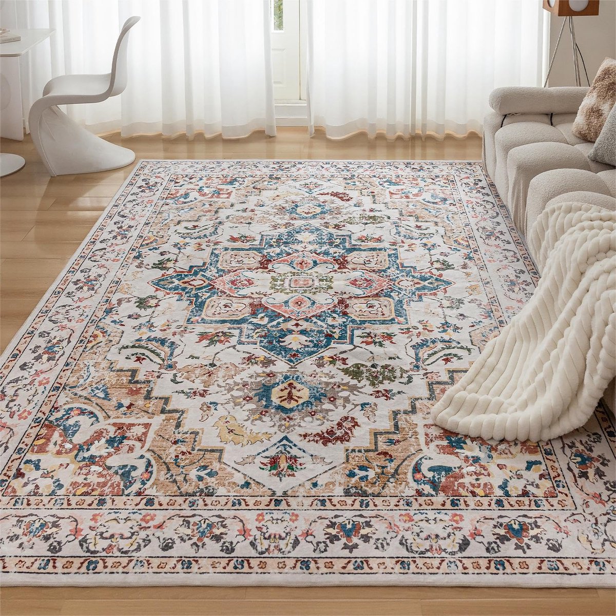 SnelShoppen - Machinewasbare Vloerkleden 300x400 cm | Grote Vintage Laagpolige Tapijten | Antislip Oosters Tapijt voor Woonkamer, Slaapkamer, Keuken e