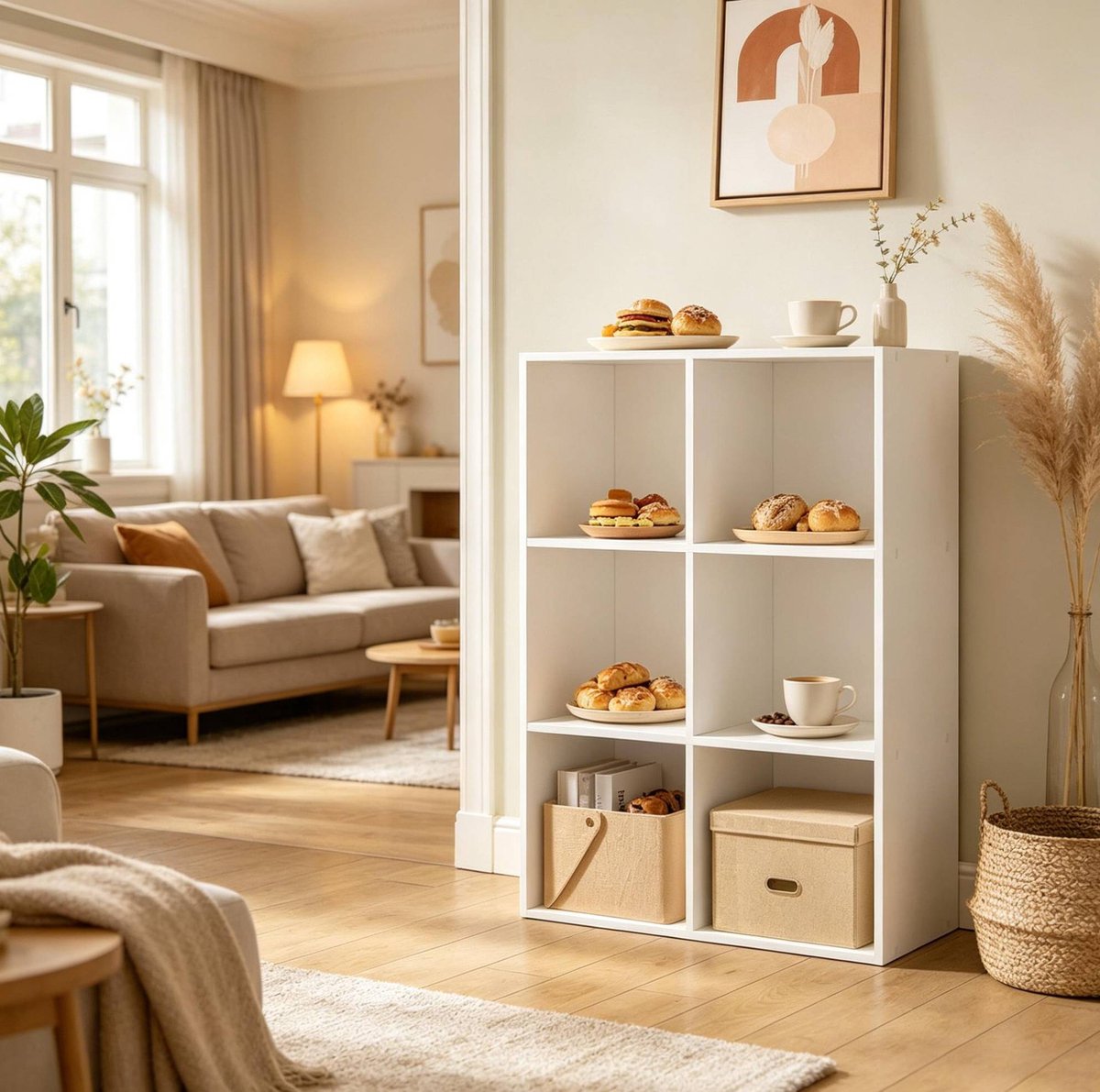 REDOM - Open boekenkast met 6 vakken - Vrijstaand - Multifunctioneel - E1 hout - Wit - 59,6 x 89 x 29 cm
