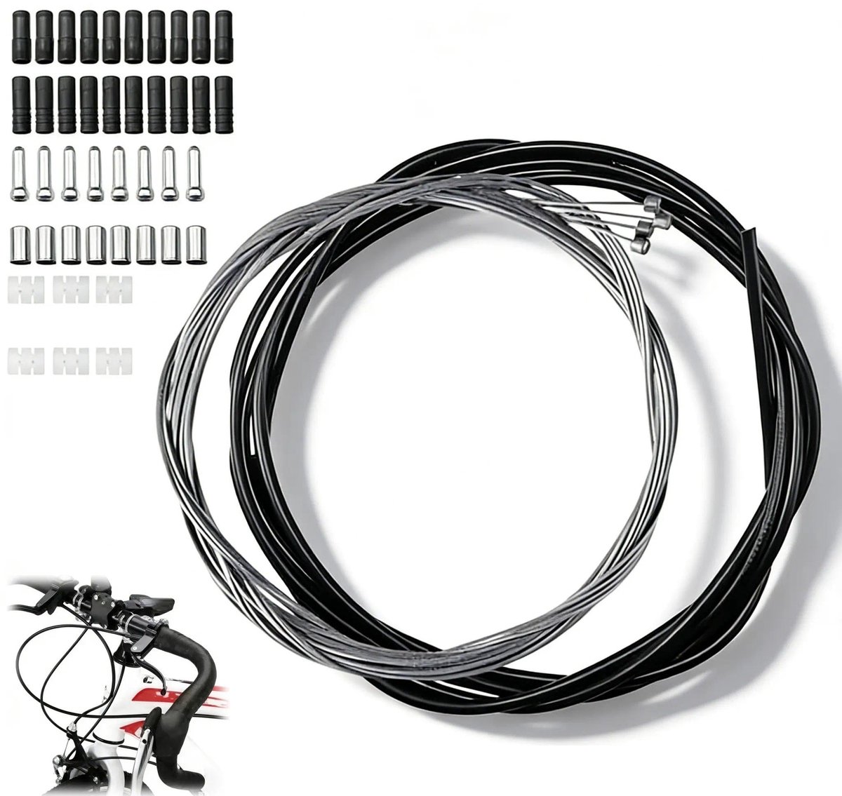 Dailygoods- Remkabel Fietsset - Inclusief Remhoes - Schakelkabel - Remdoppen - Achterrem - Voorwielrem - Compleet met Accessoires - Fietsrem