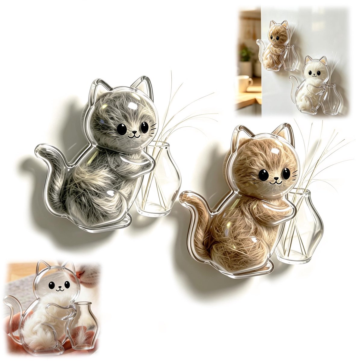Namajunas - Acryl kattenhaar verzamel koelkastmagneten - 2-pack - Mini herinnering vaasje dat gevuld kan worden met kattenhaar - Geschikt voor het verzamelen van katten snorharen - Herinnerings decoratie voor huisdieren - Magnetisch - perfect cadeau
