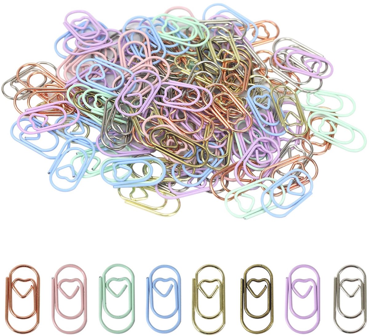 Dailygoods - 100 Stuks Kleine Kleurvolle Paperclips in Hartvorm voor Bureau en Decoratie
