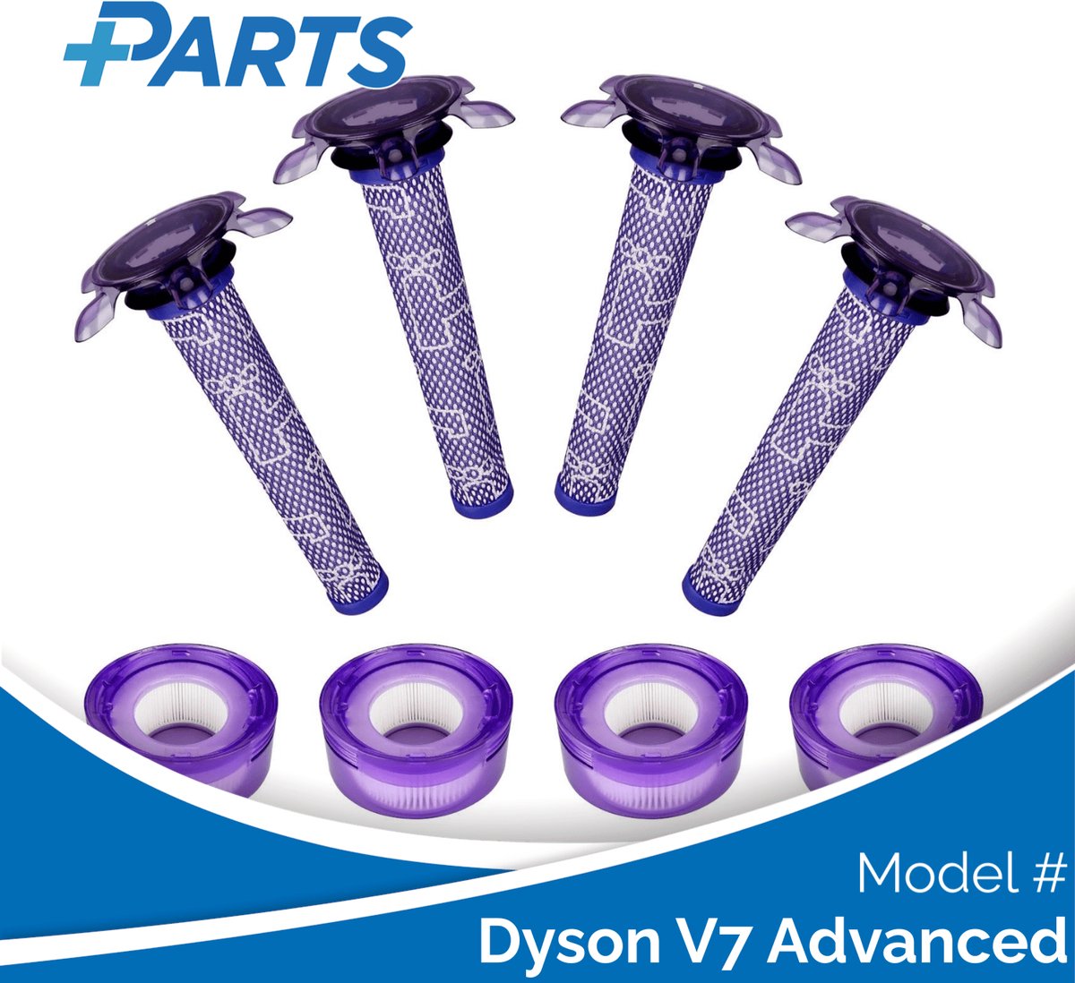 Dyson V7 Advanced Filters (8 Stuks, Plus.Parts® alternatief voor 965661-05 / 967478-05)