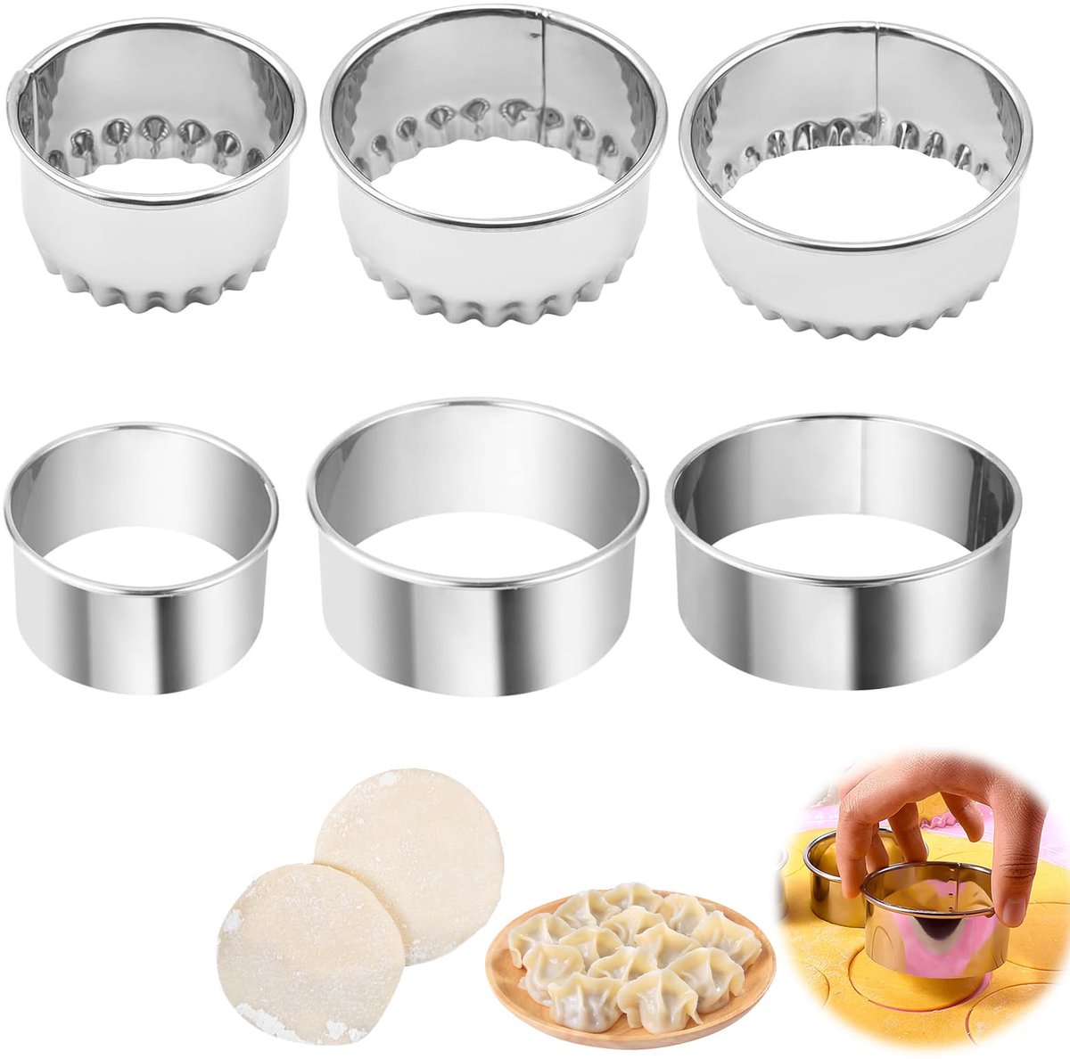 Dailygoods - 6 Stuks Ravioliformer Dumpling Mold - Ronde Snijringen van Rvs voor Keuken