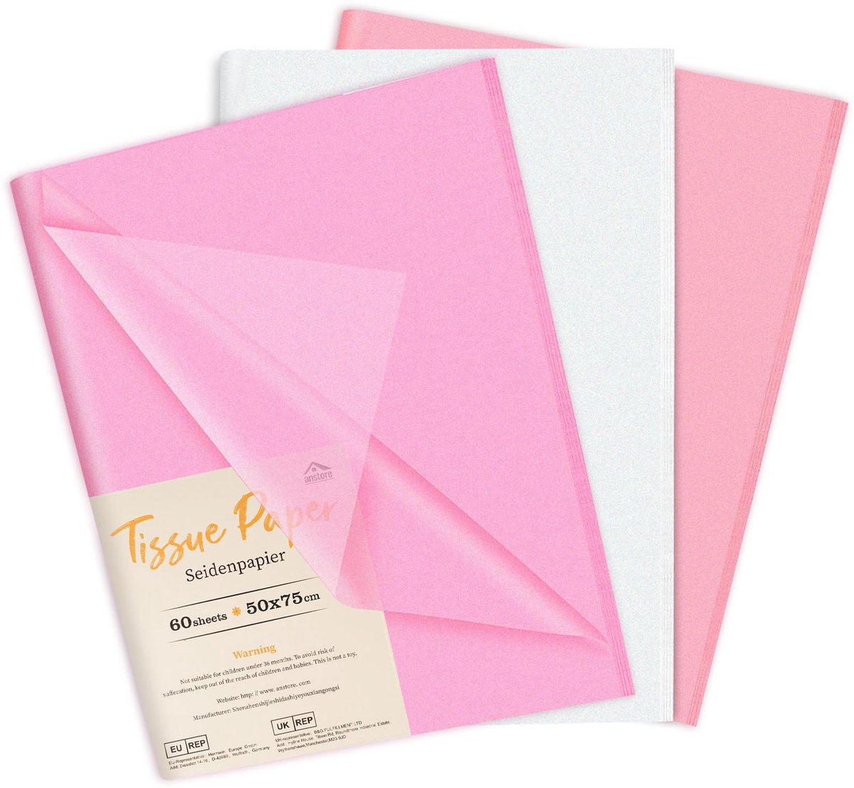 Dailygoods - 60 Vellen Tissuepapier - Wit en Roze - Cadeauverpakking