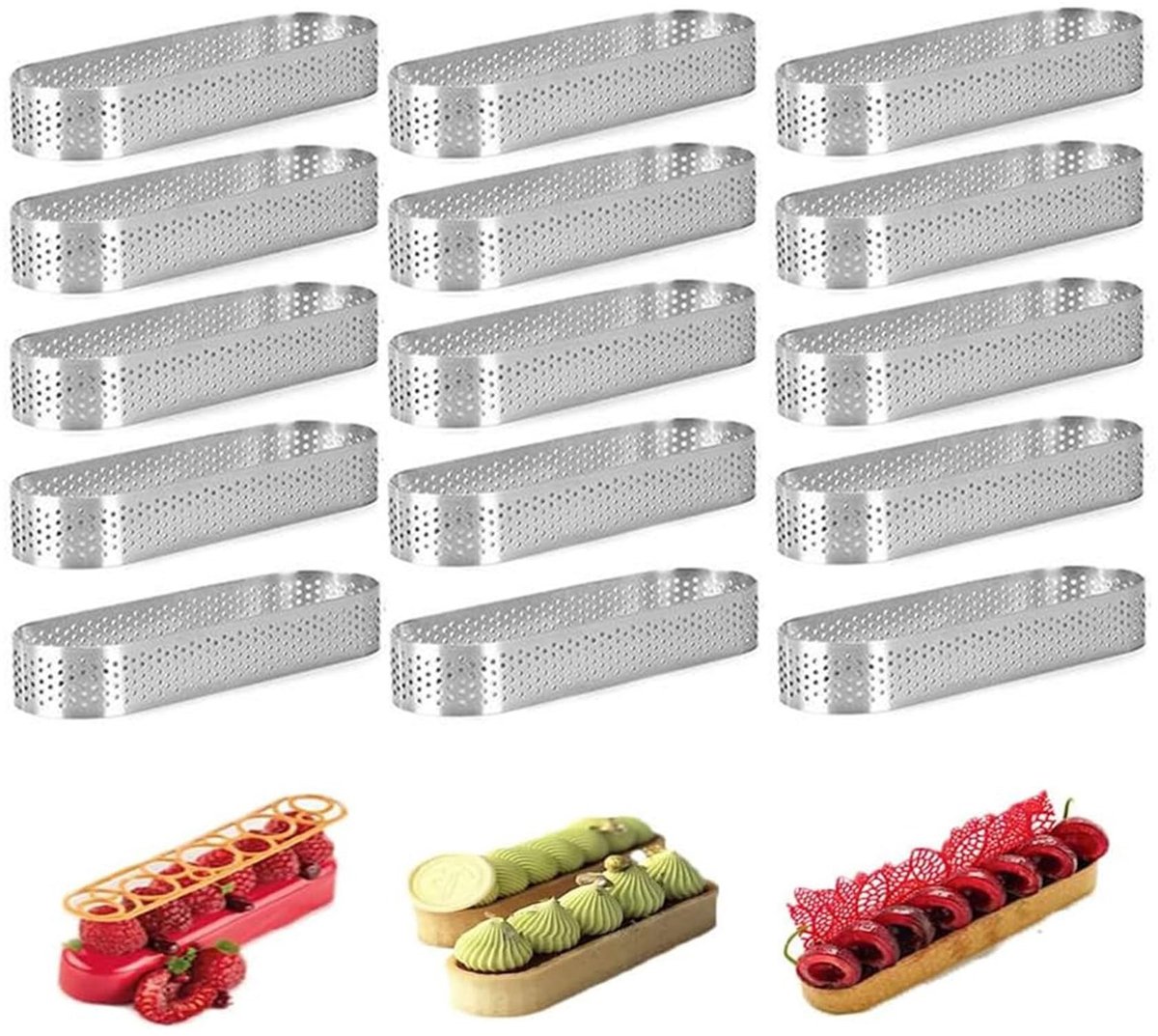 Dailygoods - Set van 15 Ovale Taartvormen - Roestvrij Stalen Bakvormen voor Cakes en Tarts