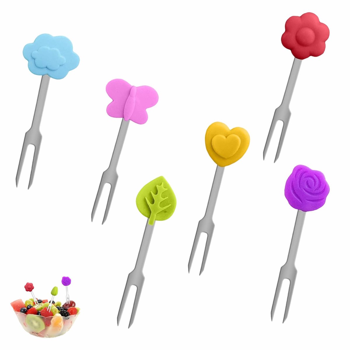 Dailygoods - 6 Stuks Fruitvorken van Roestvrij Staal - Decoratieve Mini Vorken