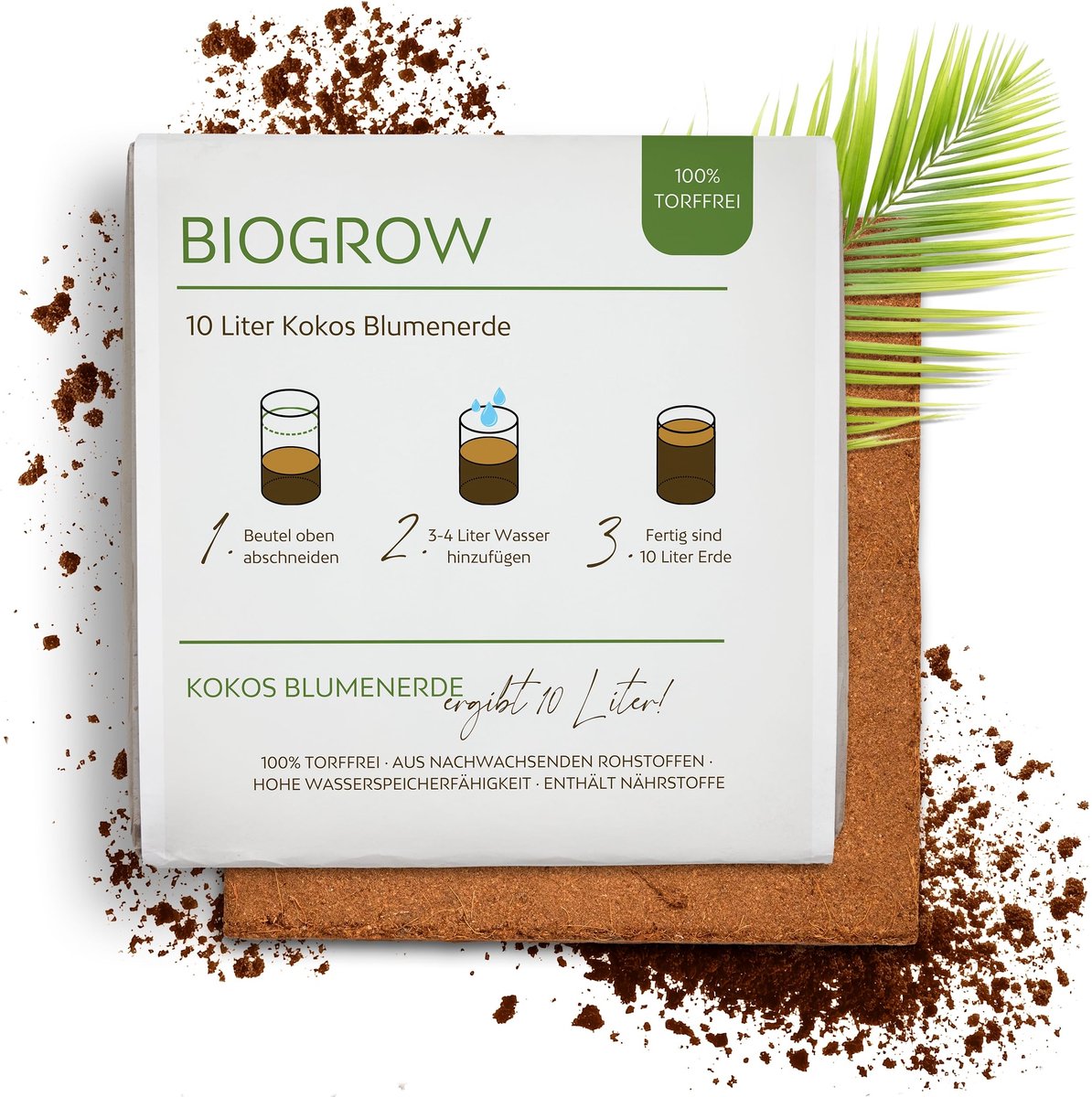 Dailygoods- Kokosgrond Biologisch afbreekbaar - Turfvrij - Kweekgrond 100% kokosvezels - Compact geperst - 10 liter - Ruimtebesparend