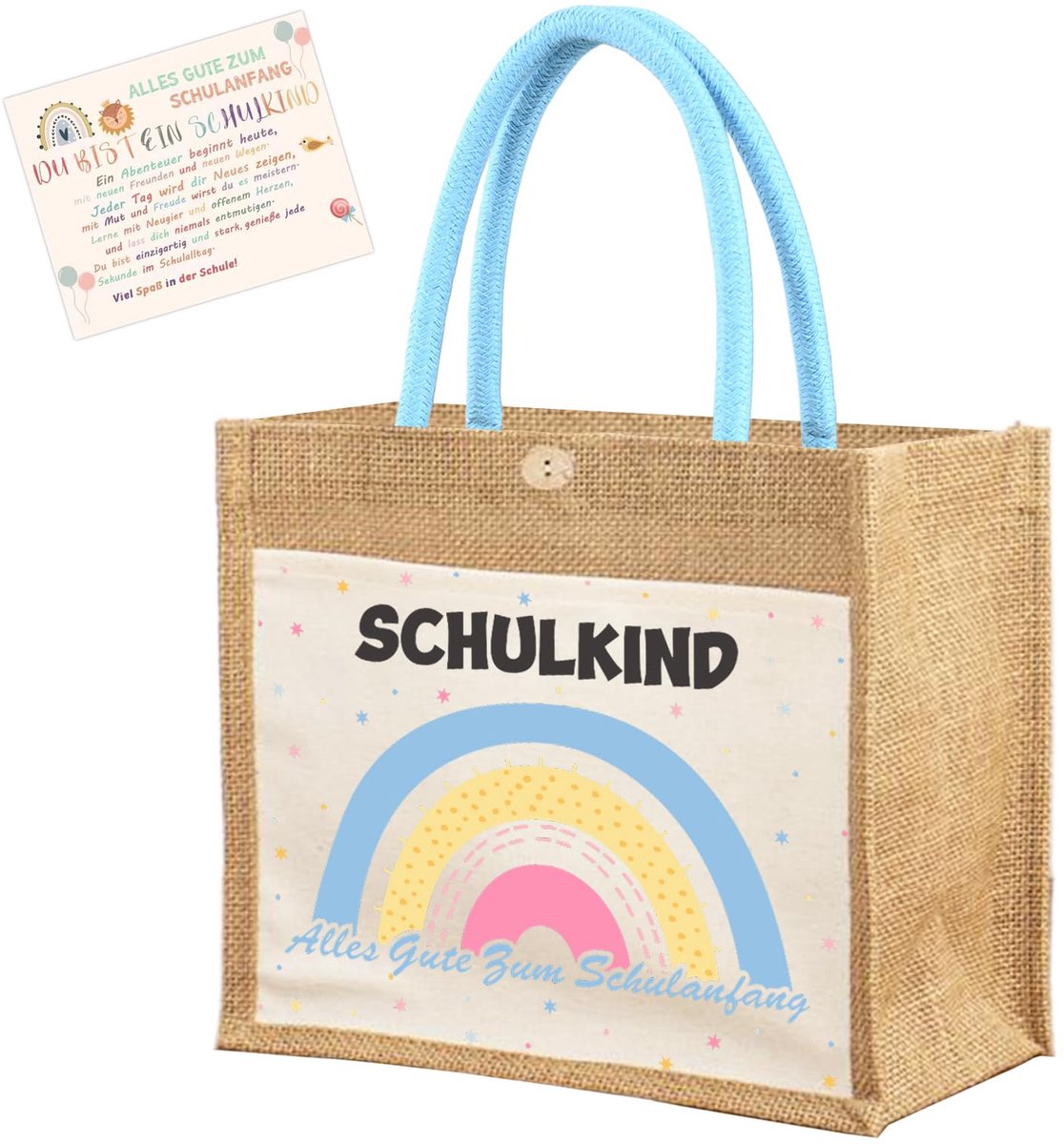 Cadeauzakje eerste schooldag meisjes - jute tas met wenskaart - perfect voor schoolzakjes - leuke verrassing - ShopVlot