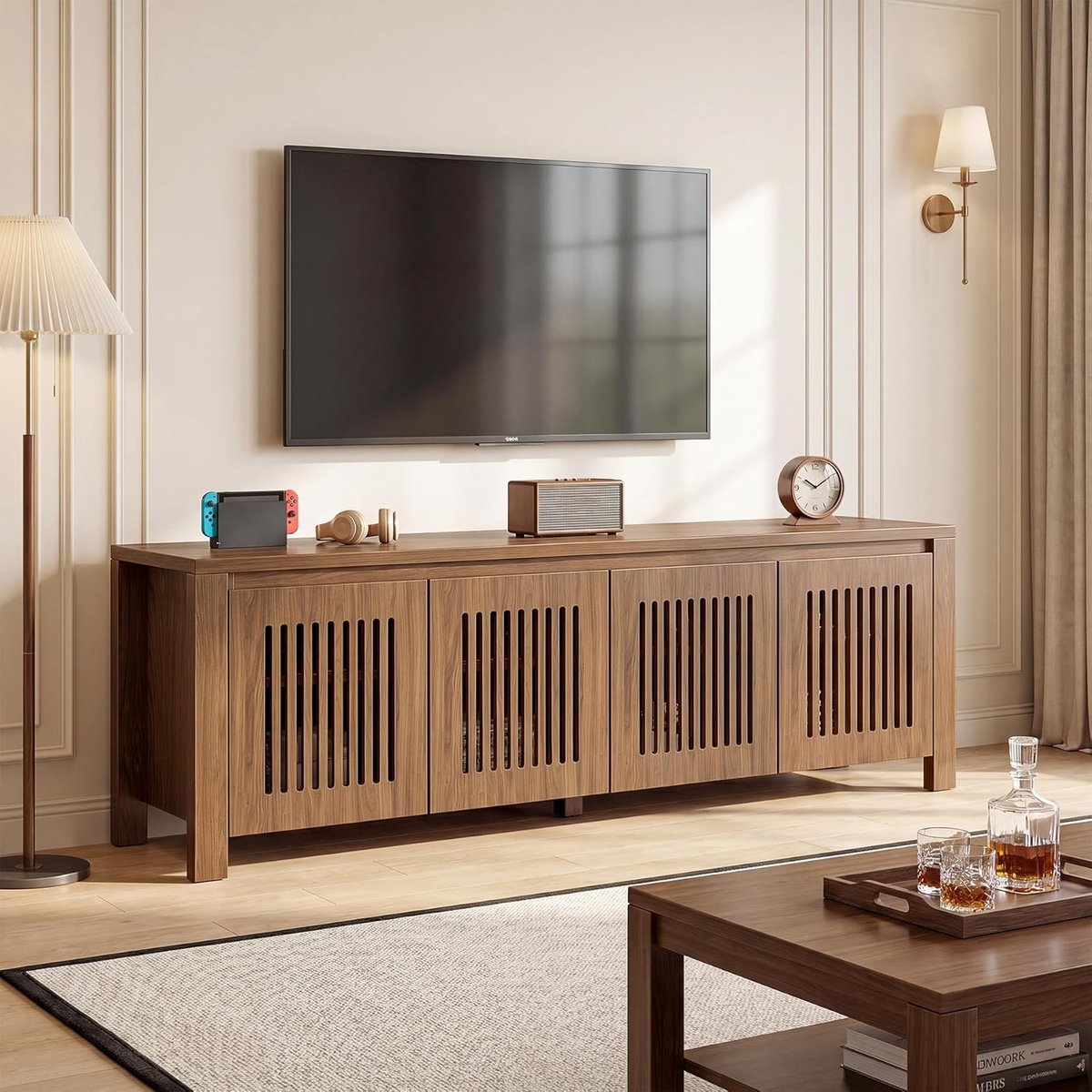Tribesigns TV-Meubel - 140 x 35 x 51 cm - TV-Standaard met 8 Opbergvakken - TV-Kast voor Televisies tot 65 inch - Walnoot