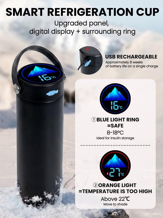 SnelShoppen - Elektrische Insuline-Koelbox met USB - Medische Koelkast voor Reizen - Isoleertas met Temperatuurweergave - Perfect voor Camping en Op R van Snelshoppen — afbeelding 3