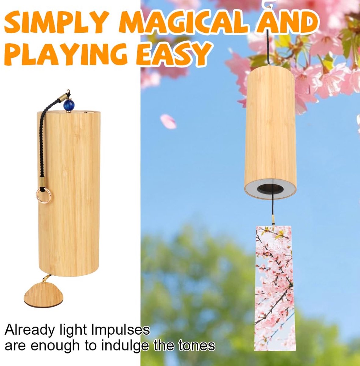 SnelShoppen - Japanse Bamboe Windgong - Natuurlijke Bamboe Klankgong voor Buiten - Zen Windspel voor Meditatie, Yoga en Tuindecoratie - Hangend Windsp