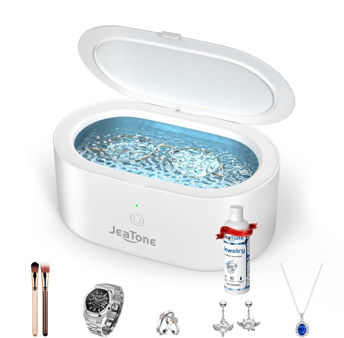 SnelShoppen - Ultrasone Sieraden Cleaner - Professionele 600ml Reinigingsmachine met 50ml Oplossing voor Zilveren Sieraden, Brillen, Ringen, Tandheelk
